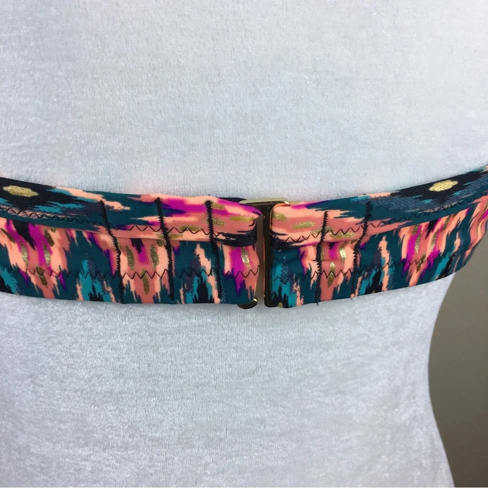 Push-Up Halter Bikini Top in Teal, Coral & Pink